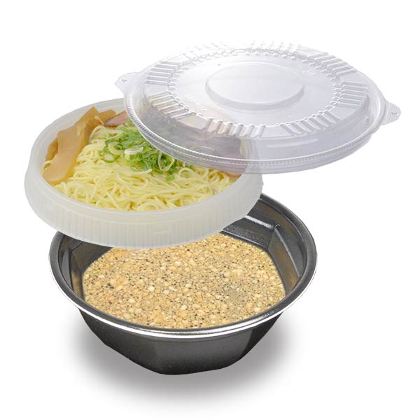 【丼大】スープがもれにくい麺用どんぶり KNB185U黒（フタ・中皿付）【50枚セット】