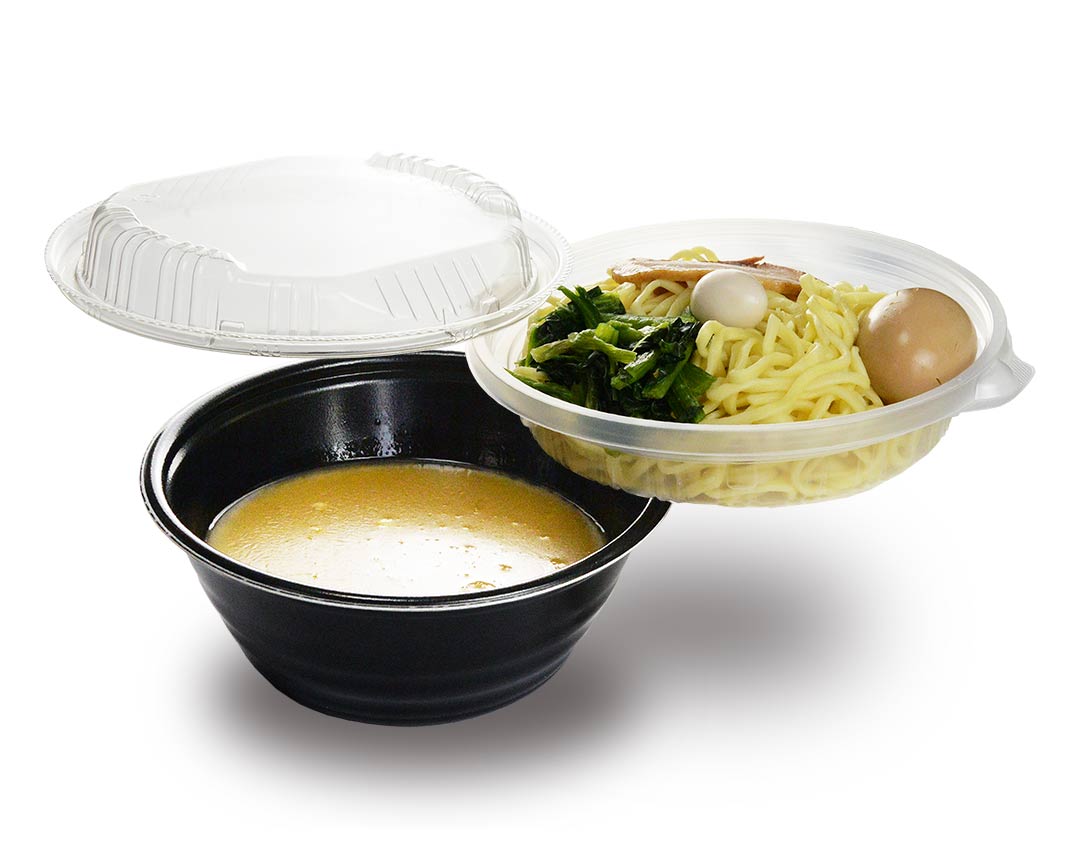 【大深】ラーメン用どんぶりE52深黒（フタ・中皿付）【50枚セット】